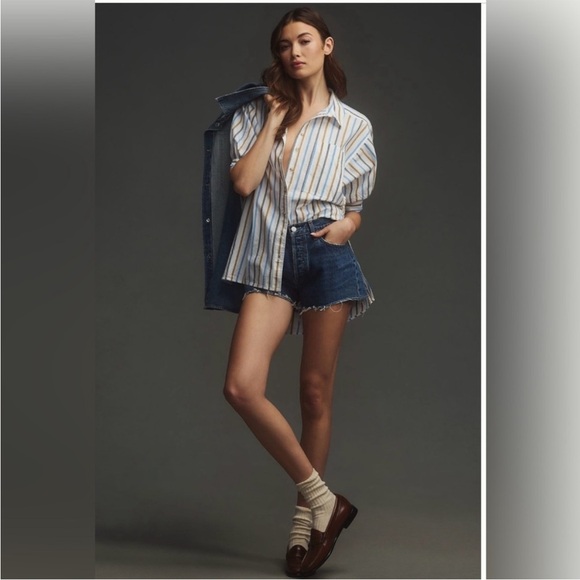 Anthropologie Pilcro Painter Button Up Puff Sleeves Stripe Shirt Size Small - Picture 2 of 13